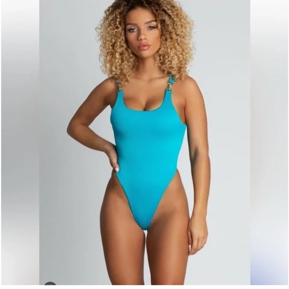 Meshki Pink Yasmin Ribbed Gold Clasp One Piece Bikini XS - Picture 2 of 9